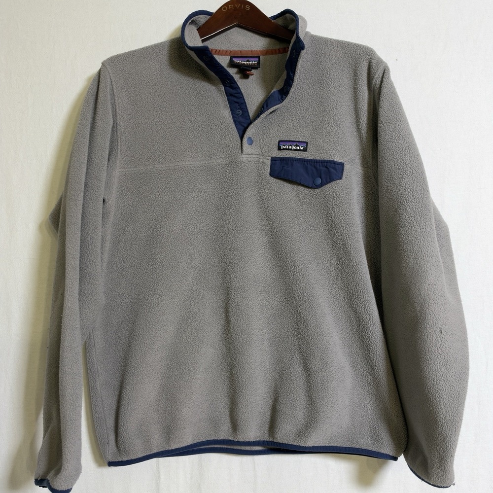 Patagonia Snap Synchilla  Fleece Gray Blue Trim Men's Size Large Vintage